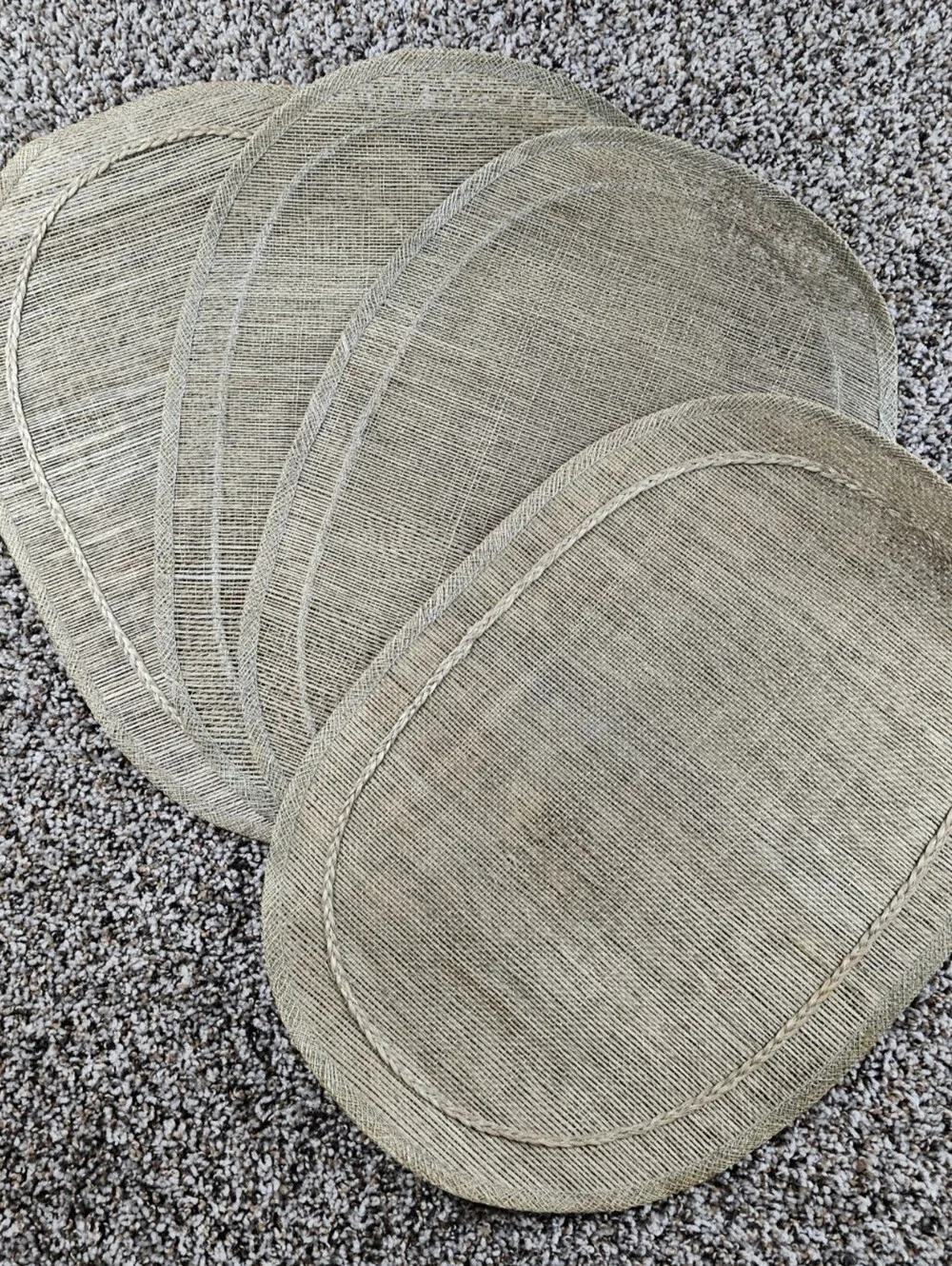 Lot of 4 Mid Century Rattan Natural Rounded Placemats Beige Straw